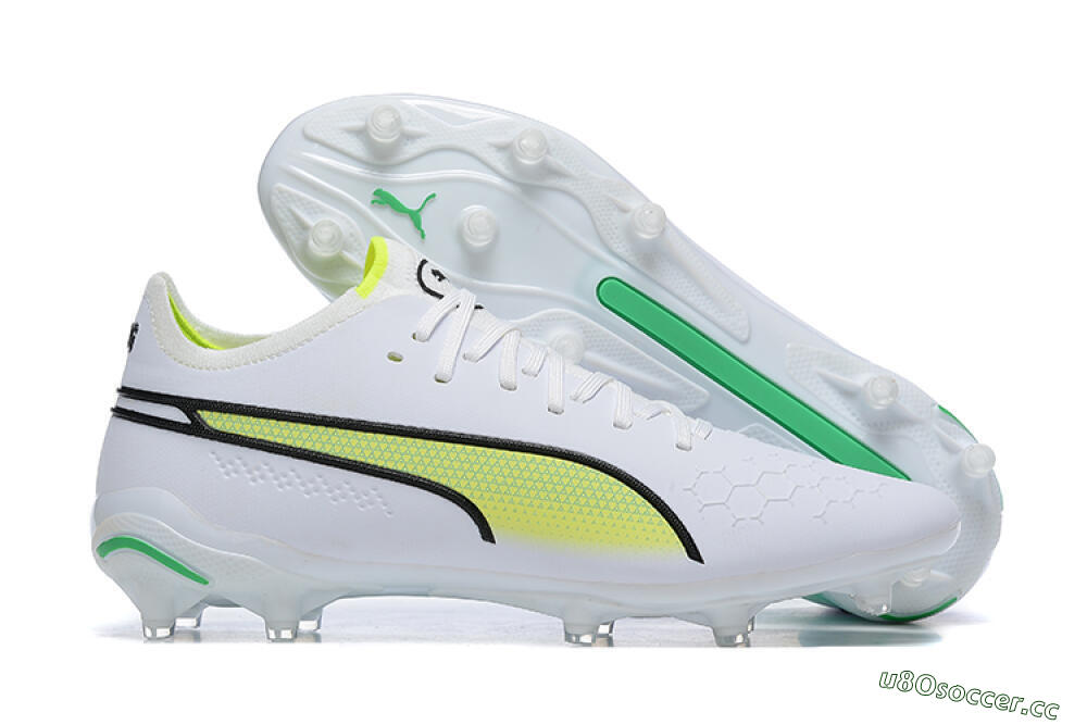 Men's Puma King Ultimate Icon MG Multi Ground Low-Tops Football Boots - White/Yellow/Black 2