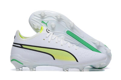 Men's Puma King Ultimate Icon MG Multi Ground Low-Tops Football Boots - White/Yellow/Black