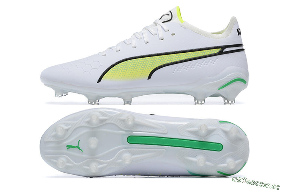 Men's Puma King Ultimate Icon MG Multi Ground Low-Tops Football Boots - White/Yellow/Black 1