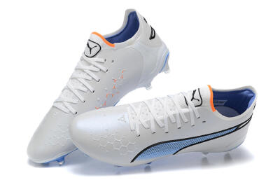 Men's Puma King Ultimate Icon MG Multi Ground Low-Tops Football Boots - White/Blue