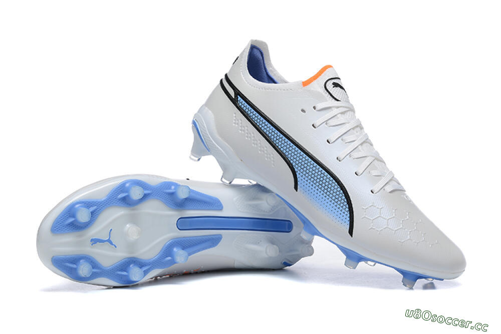 Men's Puma King Ultimate Icon MG Multi Ground Low-Tops Football Boots - White/Blue 4