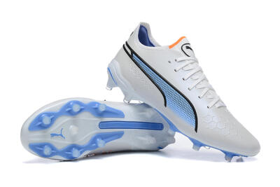 Men's Puma King Ultimate Icon MG Multi Ground Low-Tops Football Boots - White/Blue