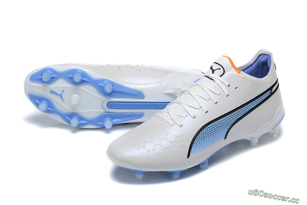 Men's Puma King Ultimate Icon MG Multi Ground Low-Tops Football Boots - White/Blue 3