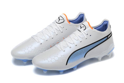 Men's Puma King Ultimate Icon MG Multi Ground Low-Tops Football Boots - White/Blue