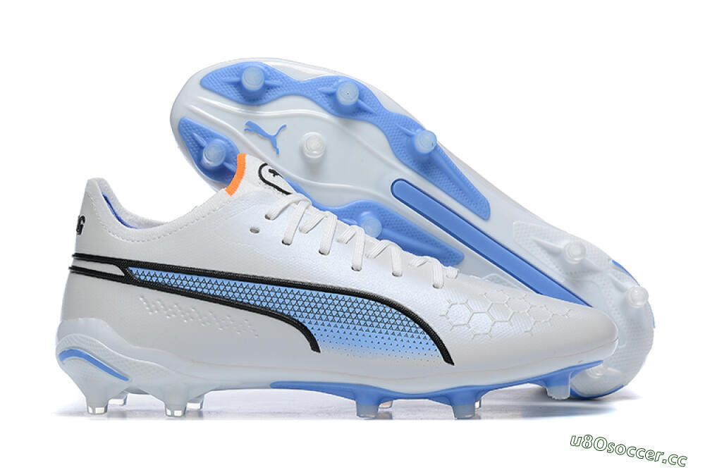 Men's Puma King Ultimate Icon MG Multi Ground Low-Tops Football Boots - White/Blue 2
