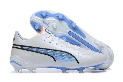 Men's Puma King Ultimate Icon MG Multi Ground Low-Tops Football Boots - White/Blue