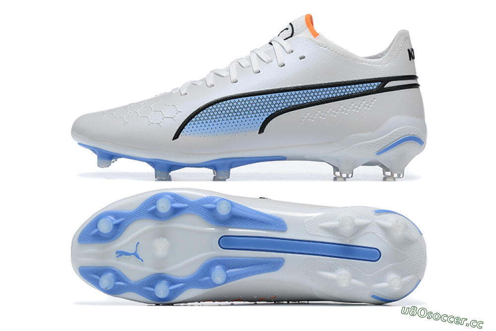 Men's Puma King Ultimate Icon MG Multi Ground Low-Tops Football Boots - White/Blue 1