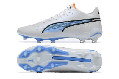 Men's Puma King Ultimate Icon MG Multi Ground Low-Tops Football Boots - White/Blue