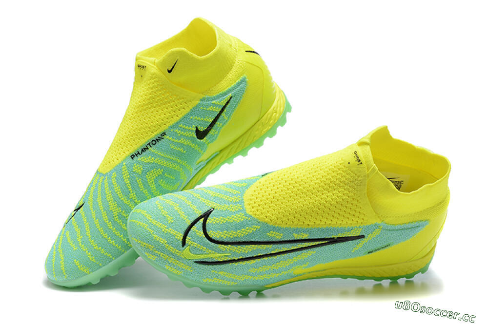 Men's Nike Phantom GX Elite DF TF Artificial Turf High-Tops Football Shoes - Blue/Black/Yellow 5