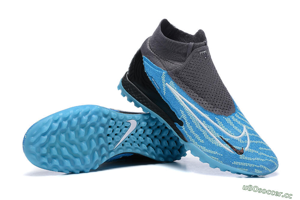 Men's Nike Phantom GX Elite DF TF Artificial Turf High-Tops Football Shoes - Blue/White/Black 4