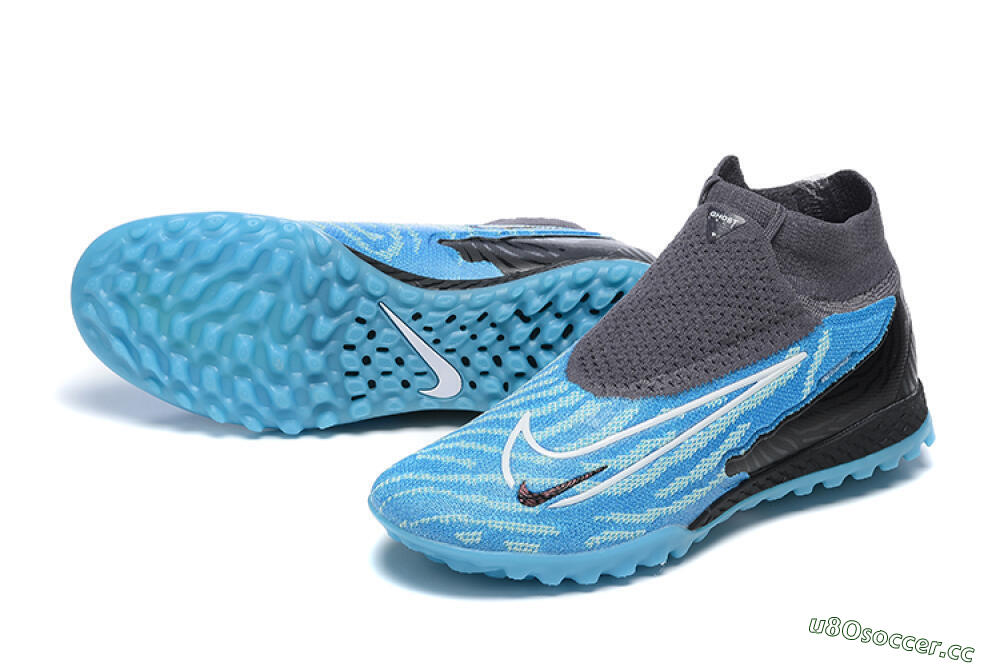 Men's Nike Phantom GX Elite DF TF Artificial Turf High-Tops Football Shoes - Blue/White/Black 3