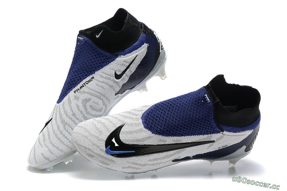 Men's Nike Phantom GX Elite DF FG Firm Ground High-Tops Football Boots - White/Black/Blue 5