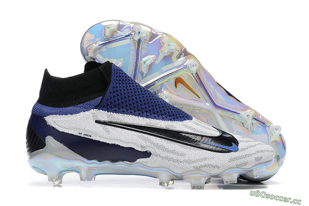Men's Nike Phantom GX Elite DF FG Firm Ground High-Tops Football Boots - White/Black/Blue 2