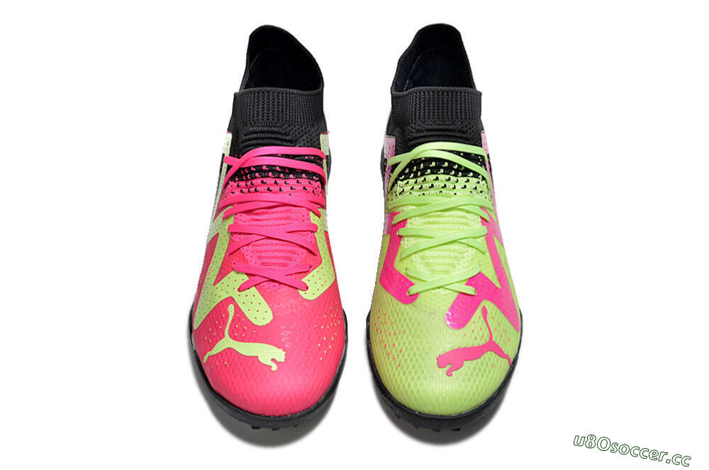Men's Puma Future X Powercat Tokyo Match TF Artificial Turf Low-Tops Football Shoes - Green/Pink/Black 7