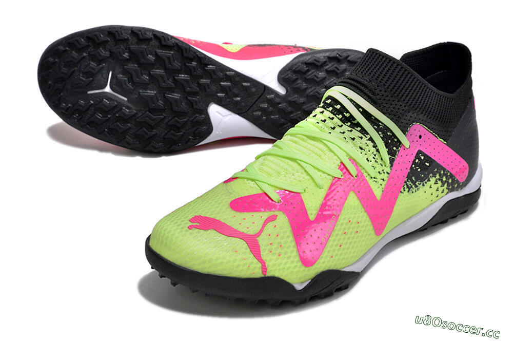 Men's Puma Future X Powercat Tokyo Match TF Artificial Turf Low-Tops Football Shoes - Green/Pink/Black 3