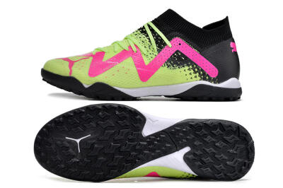 Men's Puma Future X Powercat Tokyo Match TF Artificial Turf Low-Tops Football Shoes - Green/Pink/Black