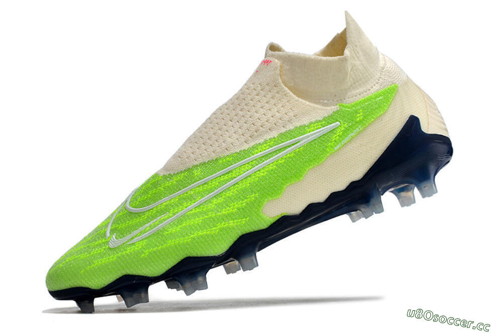 Men's Nike Phantom GX Elite DF Link FG Firm Ground High-Tops Football Boots - Green/White/Beige 5