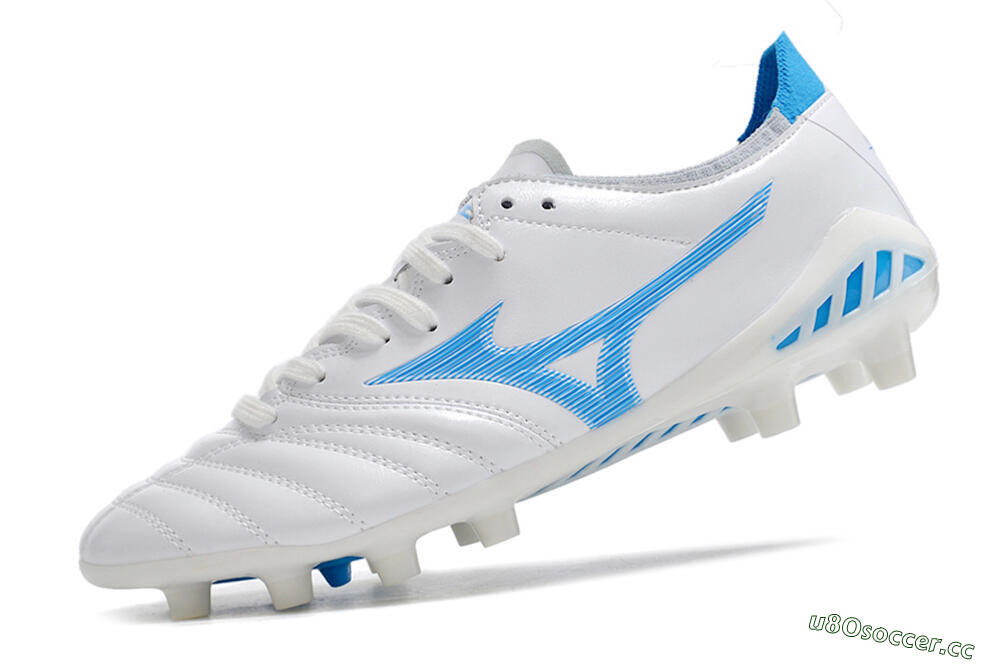 Men's Mizuno Morelia Neo 3 Pro FG Firm Ground Low-Tops Football Boots - White/Blue/White 5