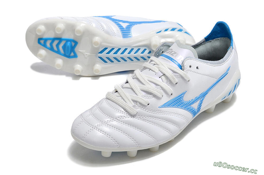 Men's Mizuno Morelia Neo 3 Pro FG Firm Ground Low-Tops Football Boots - White/Blue/White 3