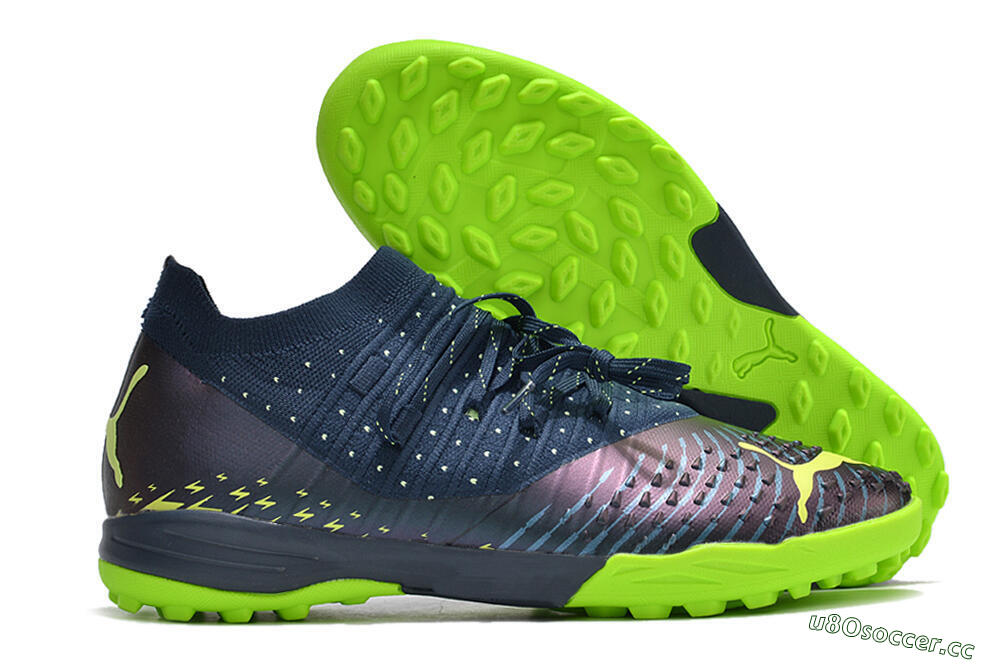 Men's Puma Future Z 1.3 Teazer TF Artificial Turf Low-Tops Football Shoes - Blue/Green 2
