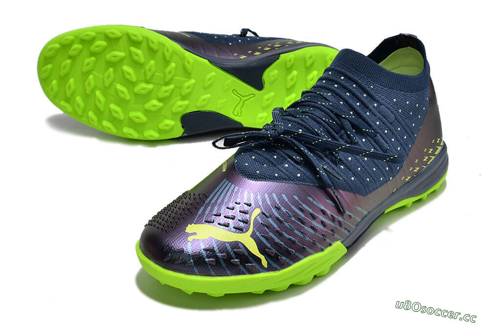Men's Puma Future Z 1.3 Teazer TF Artificial Turf Low-Tops Football Shoes - Blue/Green 3