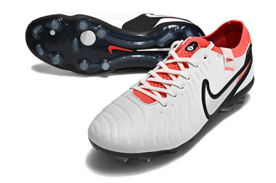 Unisex Nike Tiempo Legend 10 Elite FG Firm Ground Low-Tops Football Boots - White/Black/Red