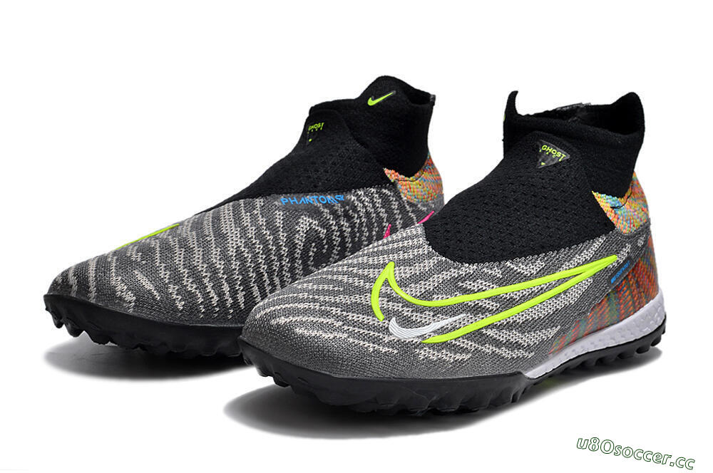 Unisex Nike Phantom GX Elite TF Artificial Turf High-Tops Football Shoes - Grey/Green/Black/Rainbow 9