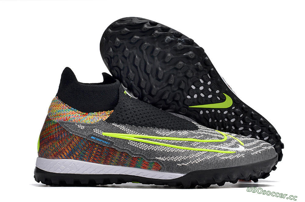 Unisex Nike Phantom GX Elite TF Artificial Turf High-Tops Football Shoes - Grey/Green/Black/Rainbow 2