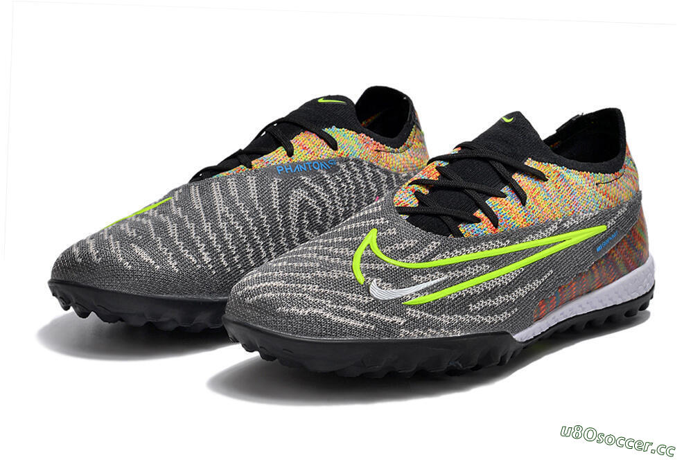 Unisex Nike Phantom GX Elite TF Artificial Turf Low-Tops Football Shoes - Grey/Green/Rainbow 9