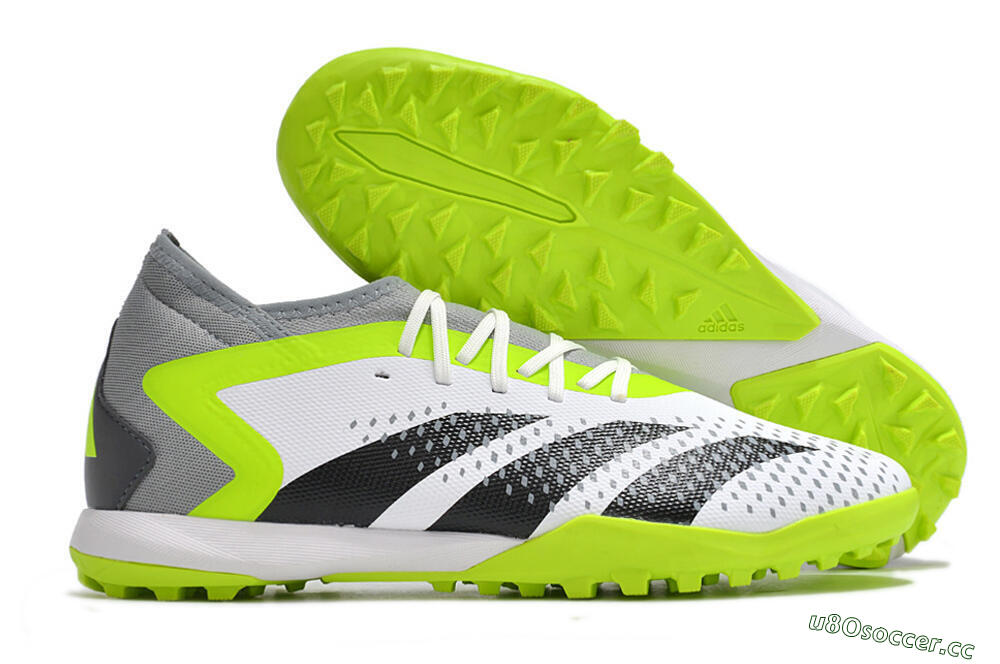 Men's Adidas Predator Accuracy.3 TF Artificial Turf High-Tops Football Shoes - White/Black/Green/Grey 2