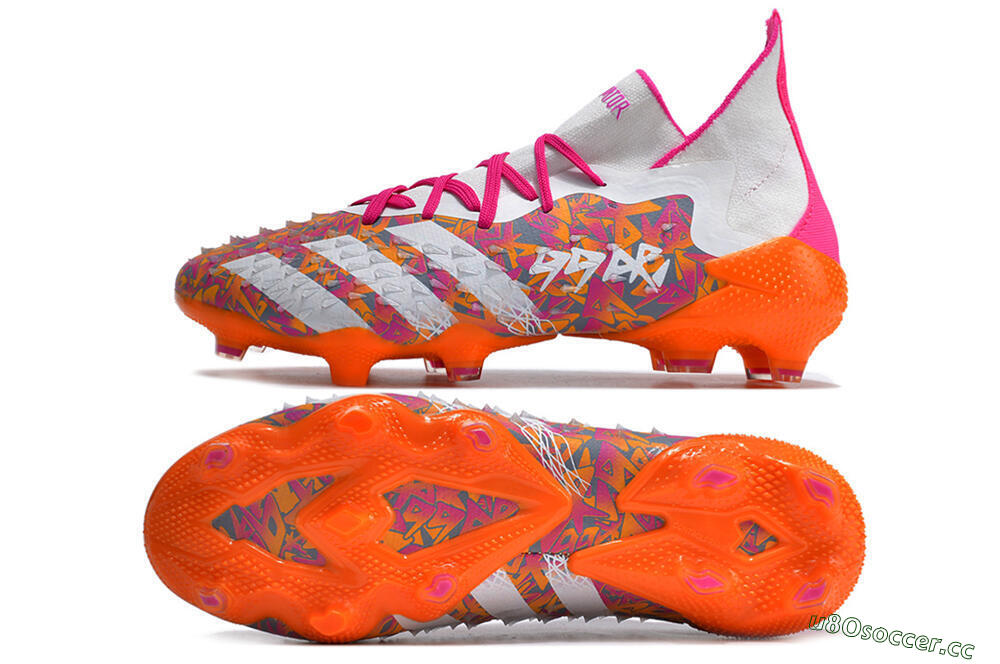 Men's Adidas Predator Freak.1 FG Firm Ground High-Tops Football Boots - White/Pink/Orange 1