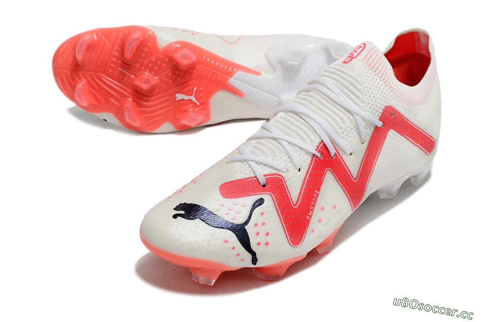 Men's Puma Future Ultimate FG Firm Ground Low-Tops Football Boots - White/Pink/Black 3
