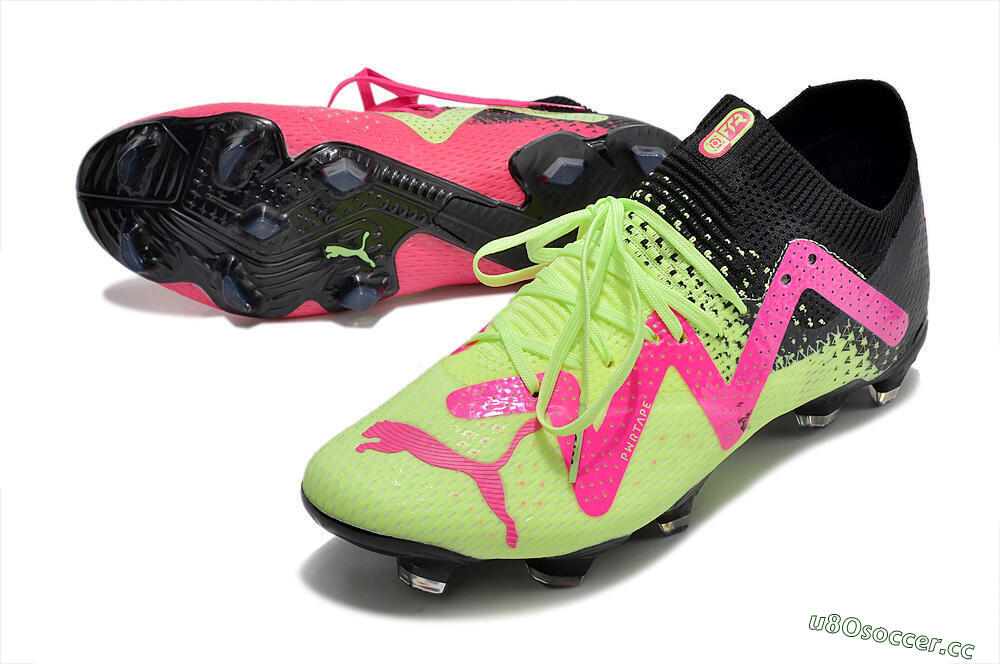 Men's Puma Future Ultimate FG Firm Ground Low-Tops Football Boots - Green/Pink/Black 3