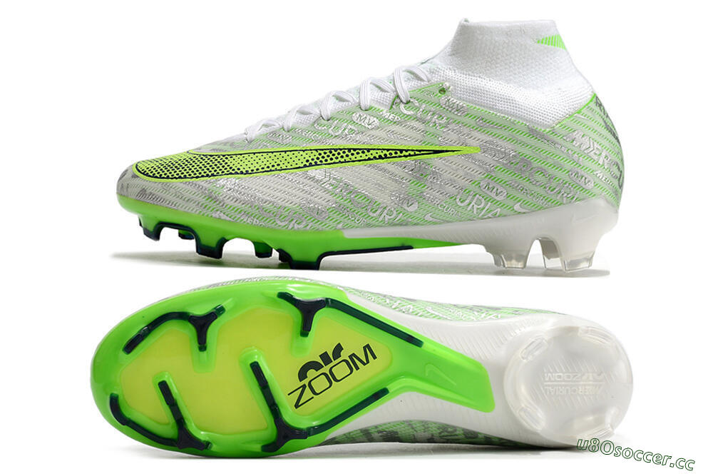 Unisex Nike Air Zoom Mercurial Superfly 9 Elite FG Firm Ground High-Tops Football Boots - White/Green 1