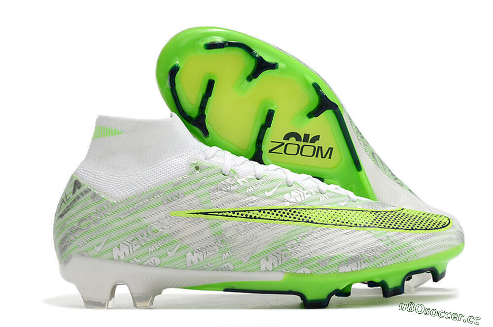 Unisex Nike Air Zoom Mercurial Superfly 9 Elite FG Firm Ground High-Tops Football Boots - White/Green 2