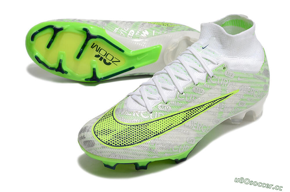 Unisex Nike Air Zoom Mercurial Superfly 9 Elite FG Firm Ground High-Tops Football Boots - White/Green 3