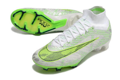 Unisex Nike Air Zoom Mercurial Superfly 9 Elite FG Firm Ground High-Tops Football Boots - White/Green