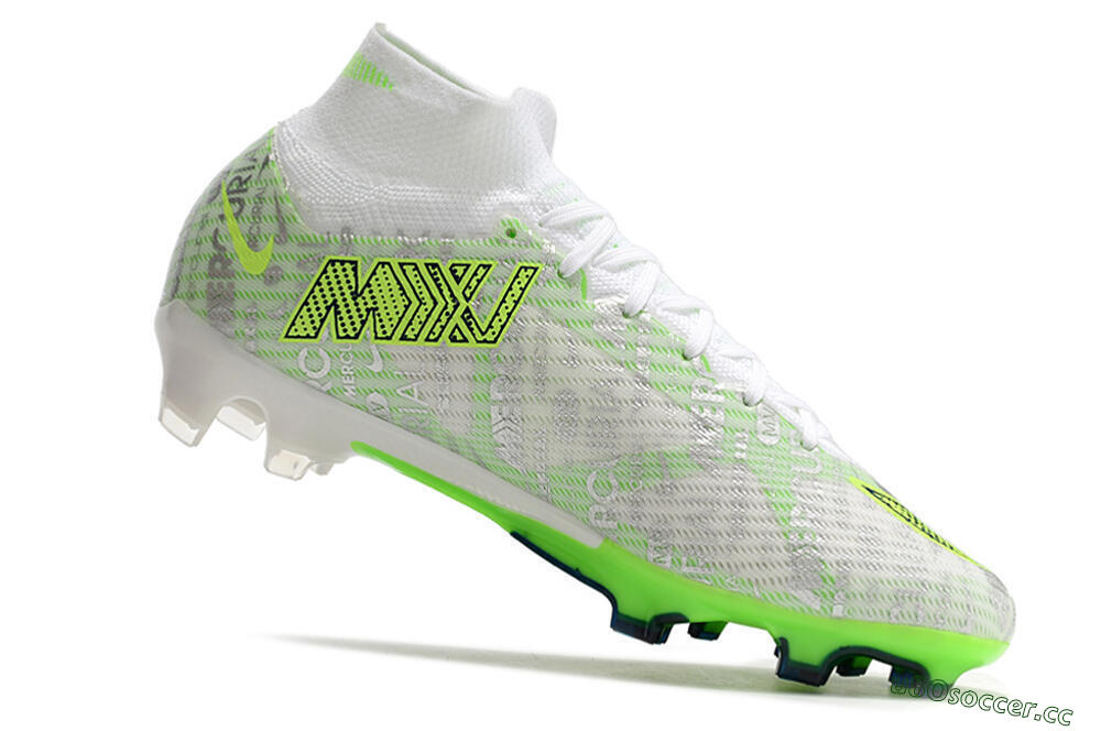 Unisex Nike Air Zoom Mercurial Superfly 9 Elite FG Firm Ground High-Tops Football Boots - White/Green 4