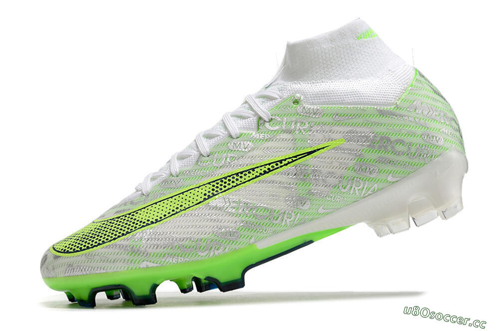 Unisex Nike Air Zoom Mercurial Superfly 9 Elite FG Firm Ground High-Tops Football Boots - White/Green 5