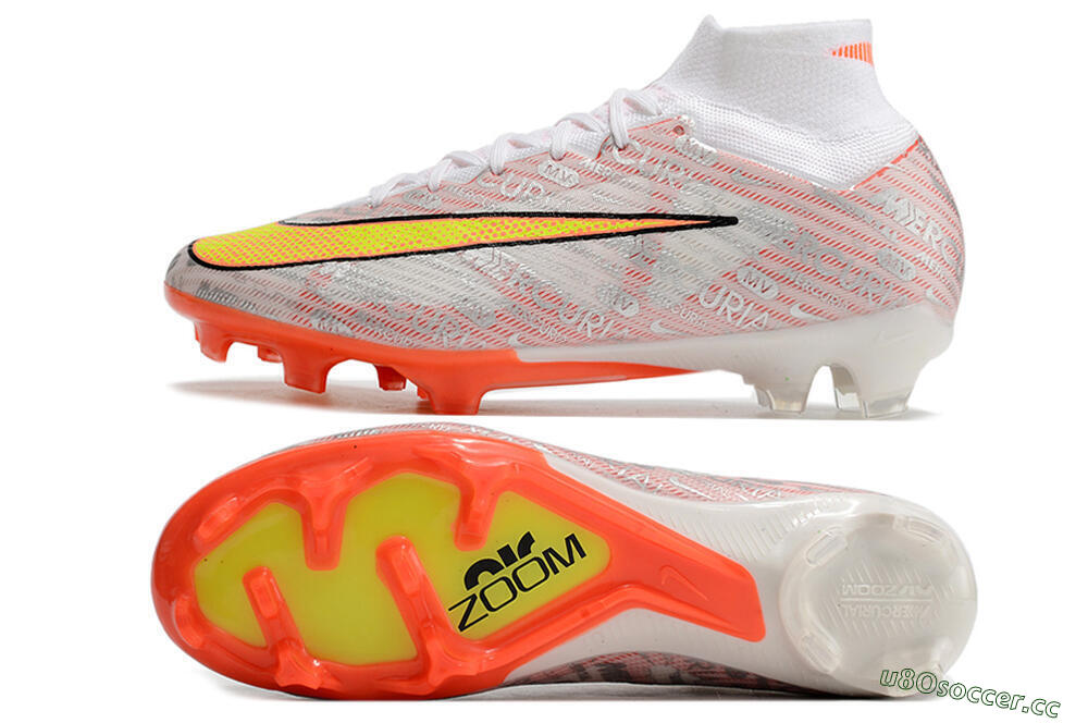 Unisex Nike Air Zoom Mercurial Superfly 9 Elite FG Firm Ground High-Tops Football Boots - White/Orange/Sliver 1