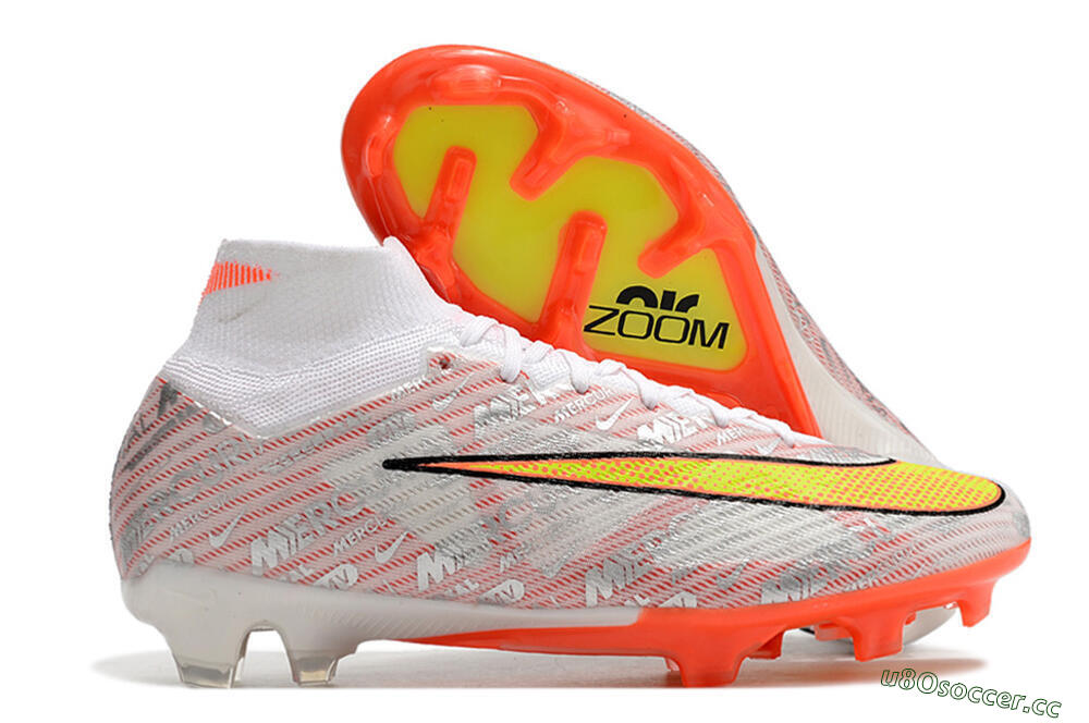Unisex Nike Air Zoom Mercurial Superfly 9 Elite FG Firm Ground High-Tops Football Boots - White/Orange/Sliver 2