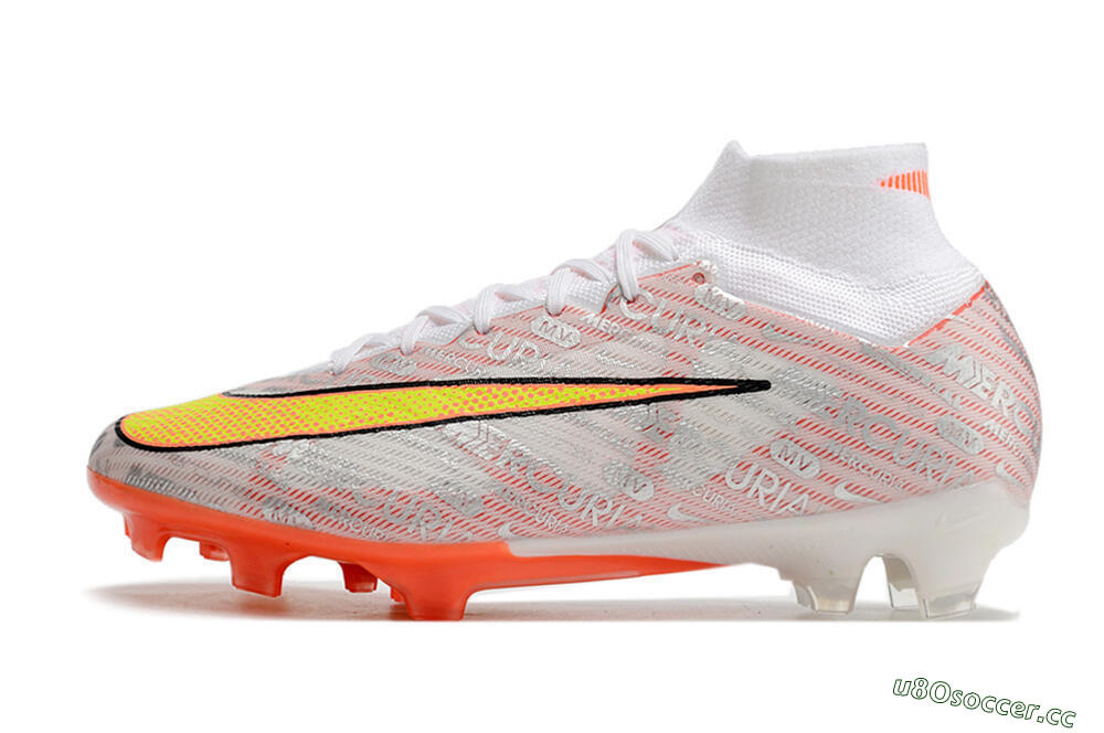 Unisex Nike Air Zoom Mercurial Superfly 9 Elite FG Firm Ground High-Tops Football Boots - White/Orange/Sliver 0