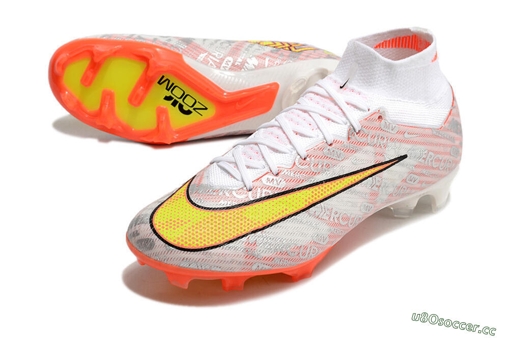 Unisex Nike Air Zoom Mercurial Superfly 9 Elite FG Firm Ground High-Tops Football Boots - White/Orange/Sliver 3