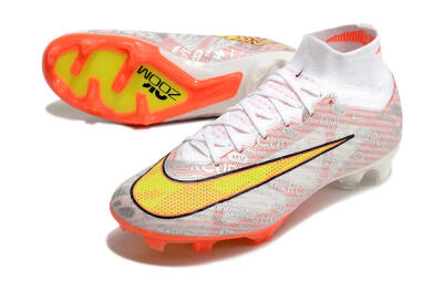 Unisex Nike Air Zoom Mercurial Superfly 9 Elite FG Firm Ground High-Tops Football Boots - White/Orange/Sliver