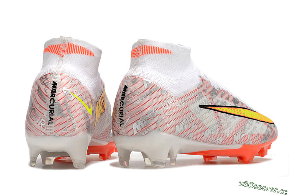 Unisex Nike Air Zoom Mercurial Superfly 9 Elite FG Firm Ground High-Tops Football Boots - White/Orange/Sliver 6