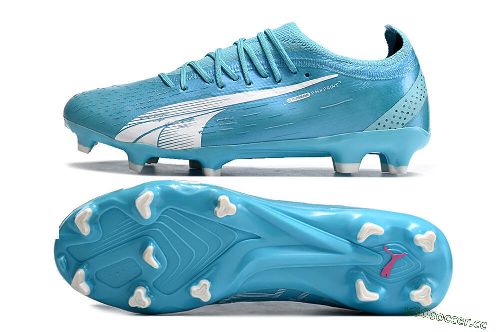 Men's Puma Ultra Ultimate FG Firm Ground Low-Tops Football Boots - Blue/White/Pink 1
