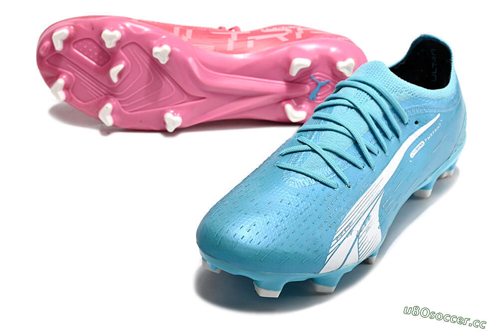 Men's Puma Ultra Ultimate FG Firm Ground Low-Tops Football Boots - Blue/White/Pink 3