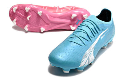 Men's Puma Ultra Ultimate FG Firm Ground Low-Tops Football Boots - Blue/White/Pink