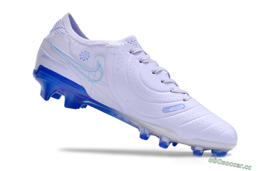Men's NikeTiempo Legend 10 Elite FG Firm Ground Low-Tops Football Boots - White/Blue/Gold 4