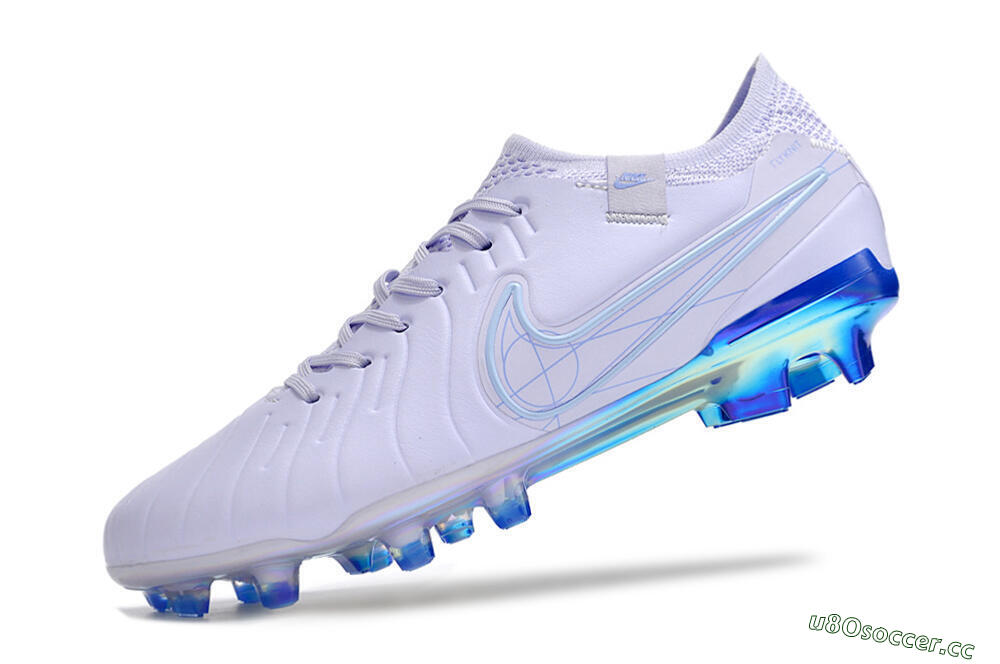 Men's NikeTiempo Legend 10 Elite FG Firm Ground Low-Tops Football Boots - White/Blue/Gold 5